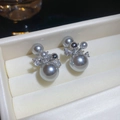 Detail of 14k gold plated pearl earrings with sparkling cubic zirconia on jewelry box - One Pair / Grey (Real Gold Plated/Silver Pin)