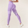 Leggings yoga viola a vita alta con strisce bianche ed effetto modellante - S / Viola Chiaro