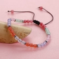 Boho retro woven bracelet with colorful beads and natural red agate on black cord - Pink and Purple Tone Beads