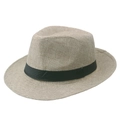 Beige woven straw fedora hat with a classic black ribbon band and wide brim - Light Khaki