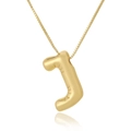 Polished gold balloon style letter J pendant necklace with mirror reflection detail - Letter J / Gold