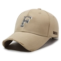 Khaki baseball cap with embroidered letter F in vintage distressed style and worn-out brim - Adjustable / Khaki