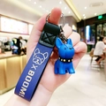 Blue French Bulldog keychain with studded collar and matching leather handle strap - Blue