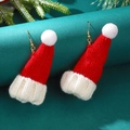 Christmas hat knit earrings in red and white with gold hooks for festive style - Christmas Hat