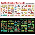 Luminous vehicle tattoos for kids with glowing planes, trains, and cars in the dark - Luminous Traffic Series B
