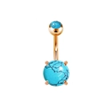 Rose gold navel ring with turquoise stones and four-claw setting on white background - Rose Gold/Blue Turquoise