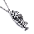 Vintage Silber Fischgräten Anhänger Halskette mit langer Kordelkette für Damen - Silberner Fischgrätenanhänger (KP42078-BD)