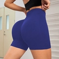 Seamless high-waisted scrunch butt yoga shorts in navy blue for fitness and running - S / Bottoms / Blue