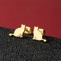 Minimalist cat silhouette stud earrings in polished gold stainless steel for women - 750 Gold
