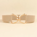 Khaki elastic belt for women featuring a gold interlocking circle metal buckle - Khaki (19764)