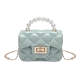 Mint green mini jelly bag with diamond quilted pattern and pearl handle detail - Green