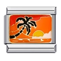 Italian charm link featuring a tropical sunset with a palm tree in silver finish - ICJ571/Tropical Sunset