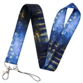 Starry Night oil painting style polyester lanyard with metal swivel hook and phone loop - Starry Night Blue (KP528-8)