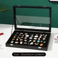 Large black pin display box with glass lid for badge collection, 35x24x5cm size - Large Black (35x24x5cm)