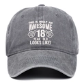 Grey washed denim 18th birthday baseball cap with awesome 18 year old embroidery - Gray