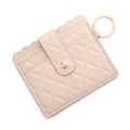 Quilted beige PU leather card holder with wavy scalloped edge and golden key ring - D5 Quilted Beige