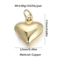 Golden copper heart charm bead with 14k gold plating and zircon stone for DIY jewelry - Ysn023-10 / 18K Gold