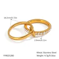 Double-layered 18K gold plated stainless steel ring set with sparkling zirconia accents - Gold Interlocking Double Ring Style (YYR025280)