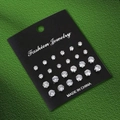 Set of 12 pairs of minimalist silver stud earrings with round clear cubic zirconia stones - Small Round Rhinestone Style (S3637-6)