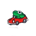 Spilla in smalto con rana verde che guida un'auto rossa in stile cartoon - Rana che guida un'auto (CC747)