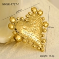 Vintage golden stainless steel heart ring with hammered texture and beaded edge design - Hammered Beaded Gold Heart Ring (NMSR-F737-1)