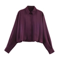 Camicia in raso viola scuro a maniche lunghe con silhouette a palloncino - XS / Fucsia