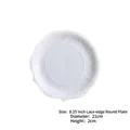 8.25-inch white ceramic dinner plate with scalloped edges and embossed textures - 8.25 Inch Scalloped Round Plate