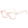 Square blue light blocking glasses in transparent pink with three gold stud rivets - Transparent Pink