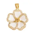 Golden brass daisy pendant with white enamel petals and shimmering zircon accents - Gold Rhinestone Inlaid White Flower