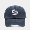 Navy blue washed cotton baseball cap with white Cool Mom embroidery in 6-panel style - Cool Mom Embroidery / Cool Mom Navy Blue