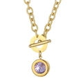 Gold stainless steel chunky chain OT necklace with a round purple crystal pendant - Gold Chain Purple Stone Style (KN229665-Z)