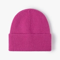 Thick ribbed rose red knit beanie for winter with classic wide folded cuff design - One Size / Rose Red