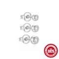 Three-piece set of S925 sterling silver stud earrings with round cubic zirconia crystals - 925 Silver / Platinum Color (3-2)