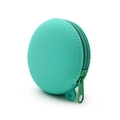 Mint green round silicone coin purse with zipper and lanyard loop in macaron color - Without Wrist Strap / Emerald Green