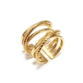 Gold multi-layer intertwined ring featuring smooth and braided twist textures, 18mm size - US 8 / Multi-layer Wrap Ring / Gold