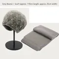 Set berretto grigio in maglia spessa con perle e sciarpa a coste abbinata invernale. - Grigio