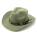 Sage green woven straw cowboy hat with black studded leather band and turquoise accents - Army Green