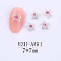 Dettaglio di ciondoli per unghie a stella d'argento con cristallo rosa su unghia finta - Cornice Argentata Strass Rosa (AM91)