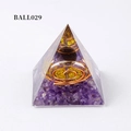 Orgone Energy Crystal Pyramid with Amethyst stones, copper coil, and golden sequins - Ball029