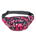 Pink camouflage waterproof sports waist bag with multiple zipper compartments for outdoor use - Pink Graffiti