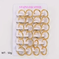 Set van 12 paar vintage goudkleurige C-vormige roestvrijstalen oorringen met textuur op kaart - Gehamerd Patroon Stijl / Draaddiameter 2,5 mm Binnendiameter 14 mm