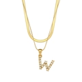 Double-layered 18K gold plated stainless steel necklace with zircon letter W pendant - Letter W Style