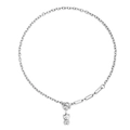 Cute bear pendant titanium steel necklace with T-bar clasp and mixed chain link design - Chain length approx 45cm / Silver
