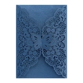 Detailed laser cut butterfly lace wedding invitation cover in shimmering blue paper - Ink Blue