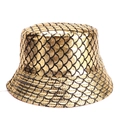 Fashionable gold metallic bucket hat with black fish scale pattern and glossy finish - One Size(58cm) / Fish Scale Gold