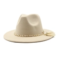 Detail of wool fedora hat with gold pearl chain and fringe tassel in beige color - M (56-58cm) / Beige