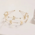 Elegant gold double-layered headband with hollow butterflies and sparkling rhinestones - Gold Butterfly Pearl