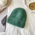 Chunky knit mixed green beanie with thick folded cuff for winter warmth and comfort - Green