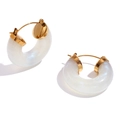 Golden stainless steel C-shaped hoop earrings with milky white acrylic resin texture - Galaxy White