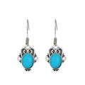 Bohemian retro silver drop earrings with oval blue turquoise stones and fish hook - Antique Silver Oval Blue Stone (K-1240)